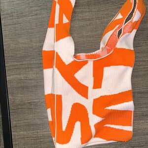 Orange and White Knit Tote Bag